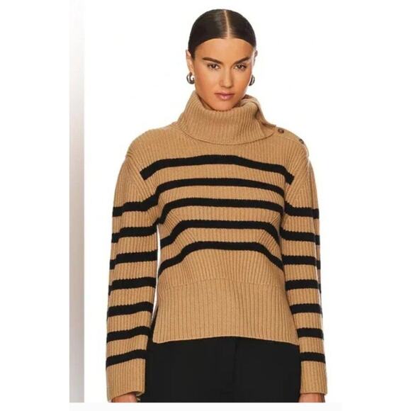 SIMKHAI Jonathan Sz S Small Black Tan Stripe Wool Cashmere Pullover Sweater Adri - Picture 1 of 10